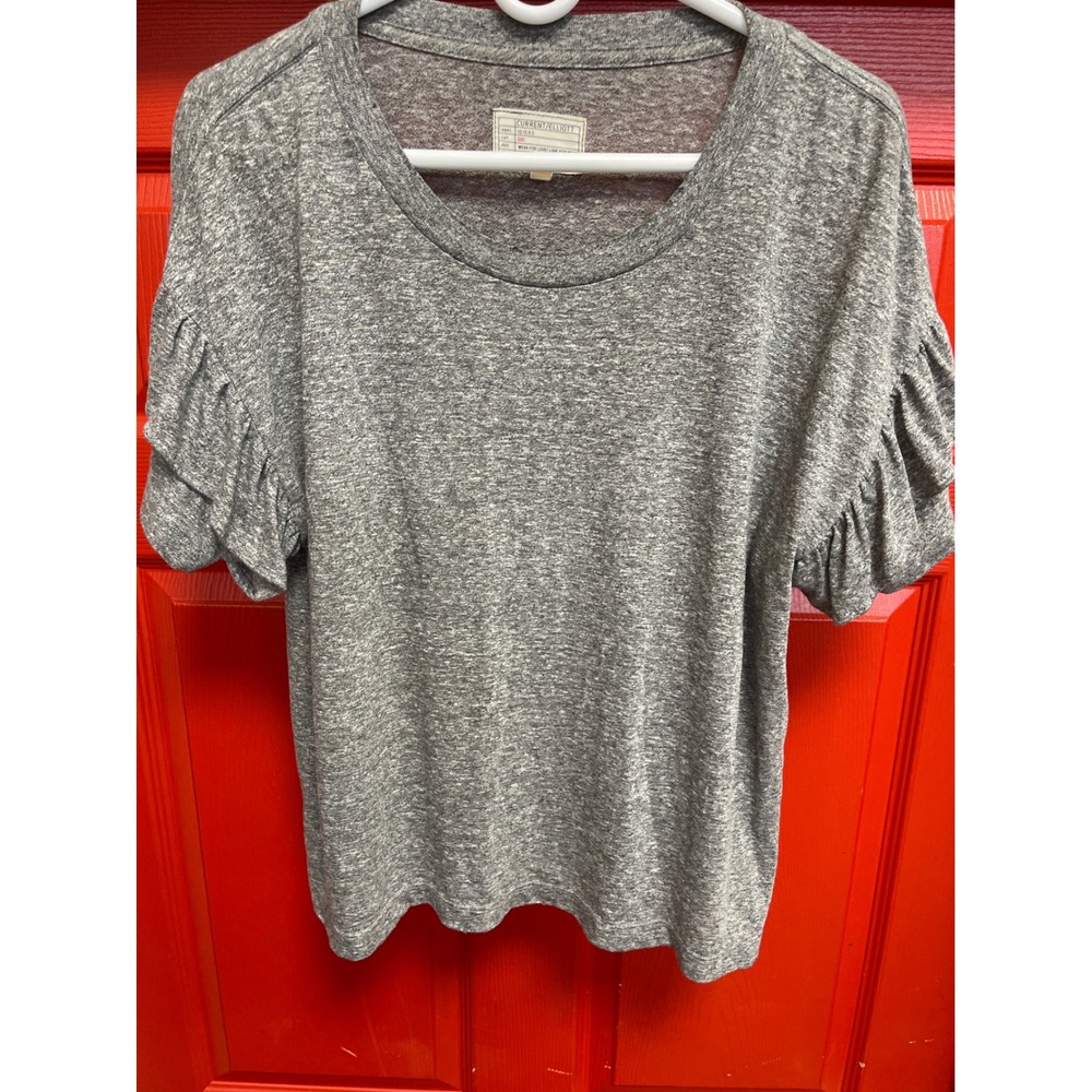 Current/Elliott Gray Heathered Ruffle Tiered Sleeve T-Shirt Size 1 S Made in USA